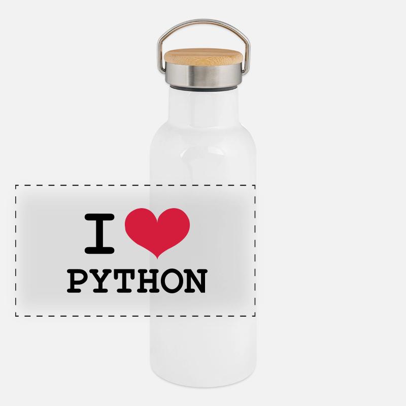 I Love Python Gourde isotherme avec bouchon en bambou