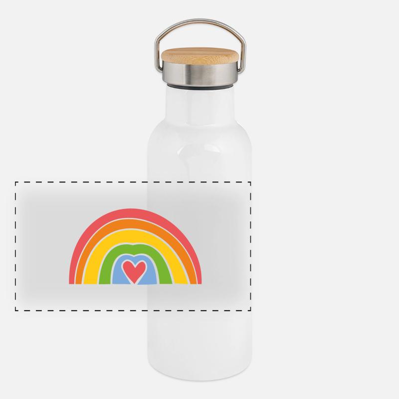 Rainbow with heart Panoramic Thermal Bottle with Bamboo Lid