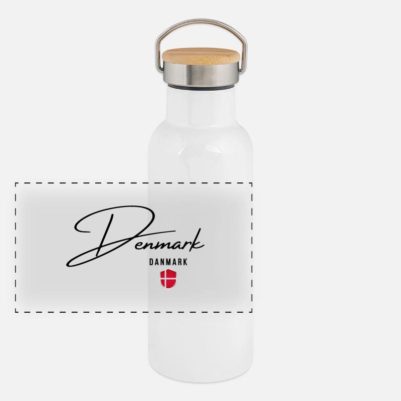 Drapeau du Danemark, fierté danoise Gourde isotherme avec bouchon en bambou