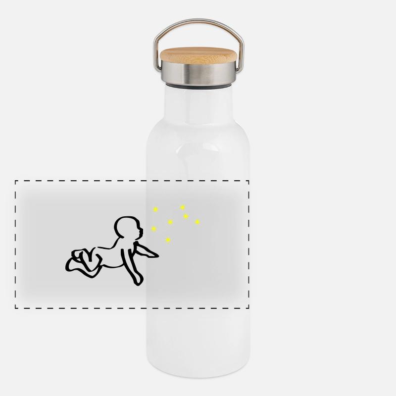 Renaissance Baby Schwarz Phoenix Gelb Panorama Thermosflasche mit Bambusdeckel