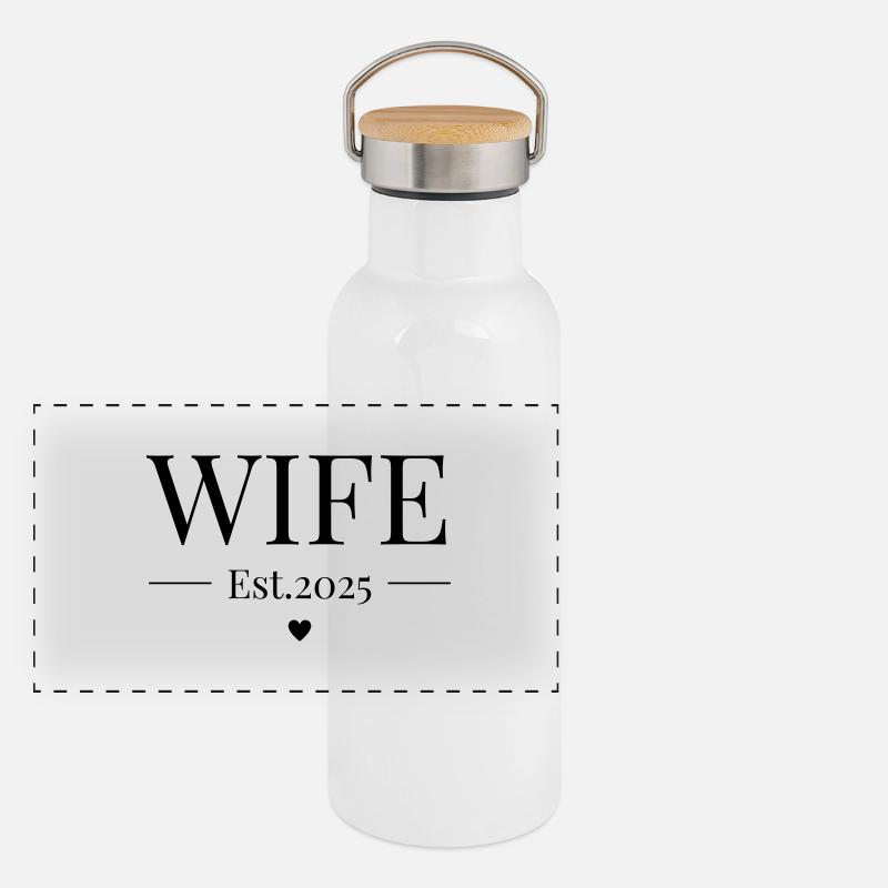 Ehepaar Matching Wife Est. 2025 Panorama Thermosflasche mit Bambusdeckel