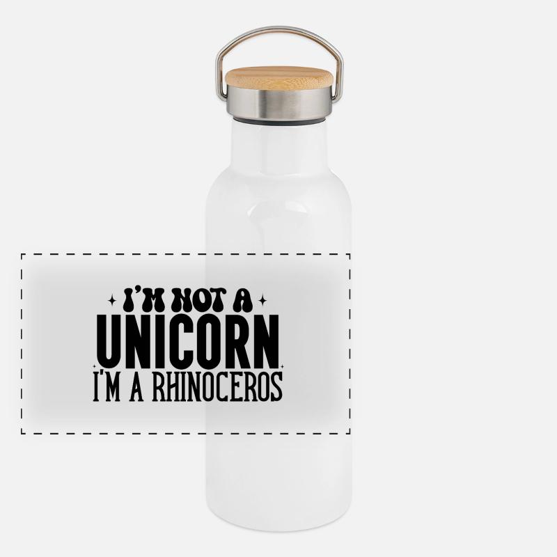 Unicorn - Panorama Thermosflasche mit Bambusdeckel - Weiß