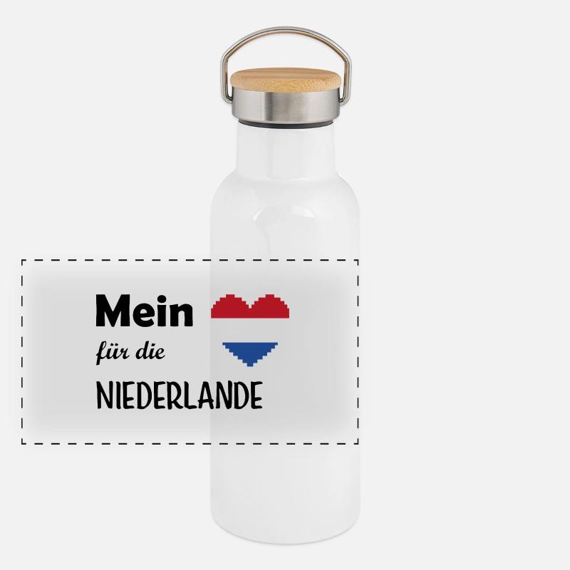 Mon cœur pour les Pays-Bas - Gourde isotherme avec bouchon en bambou - blanc