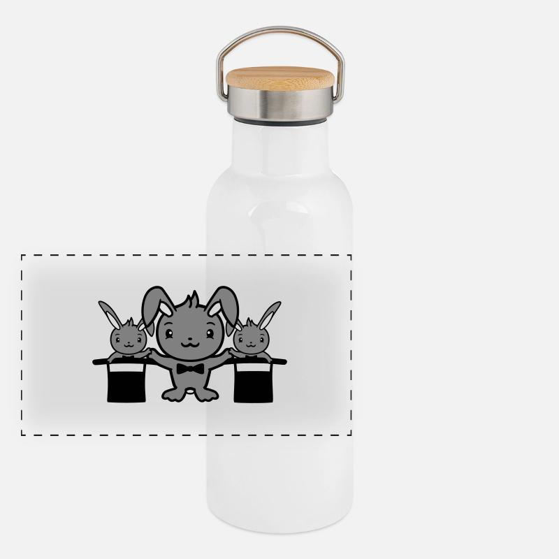 Hasen Zauberer Zylinder Hut Kinder 2 Babys zaubern Panorama Thermosflasche mit Bambusdeckel