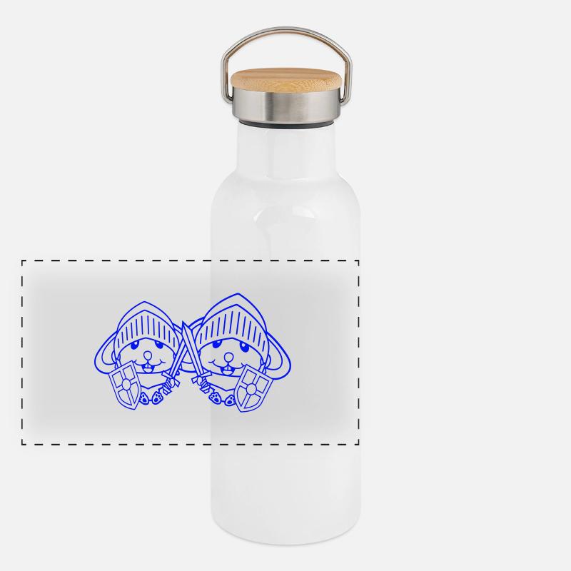 2 Hasen Ritter Schwert Schild Rüstung Helm Held Panorama Thermosflasche mit Bambusdeckel