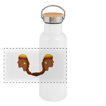 Haarig verbunden - Panorama Thermosflasche mit Bambusdeckel - Weiß - Vorne