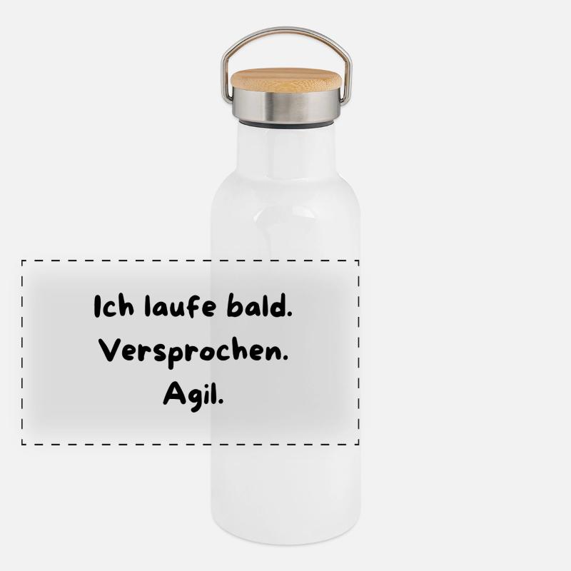 Ich laufe bald. Versprochen.Agil. Panorama Thermosflasche mit Bambusdeckel