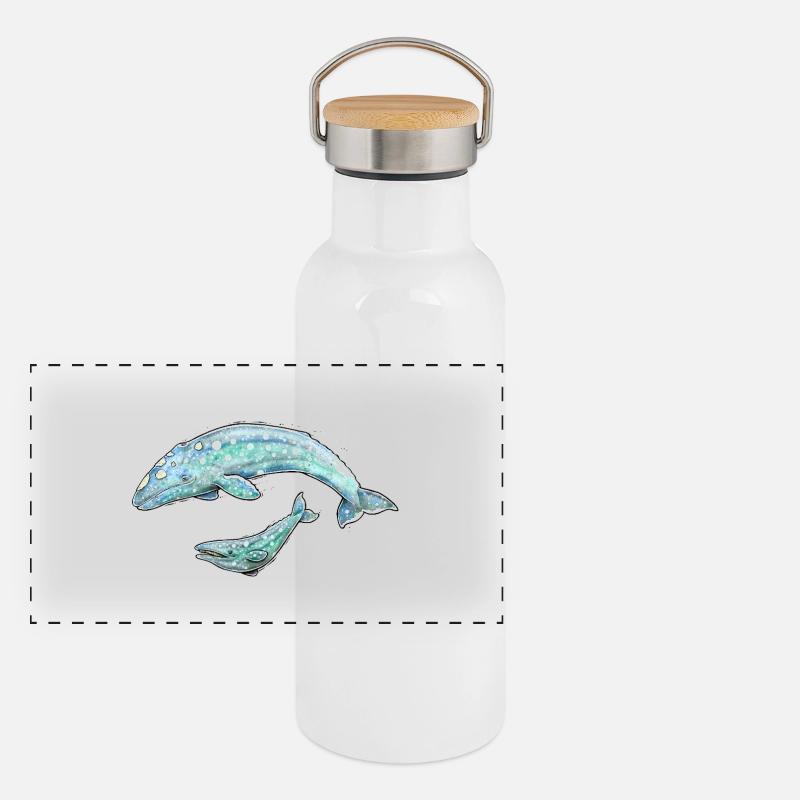Baleine grise Gourde isotherme avec bouchon en bambou
