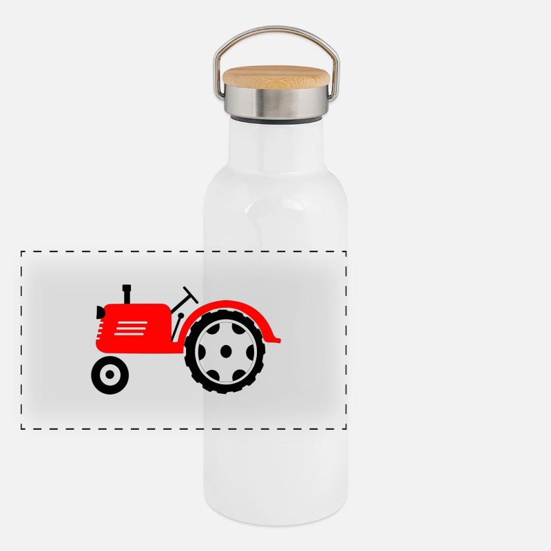 Farm tractor red agricultural machine Panoramic Thermal Bottle with Bamboo Lid