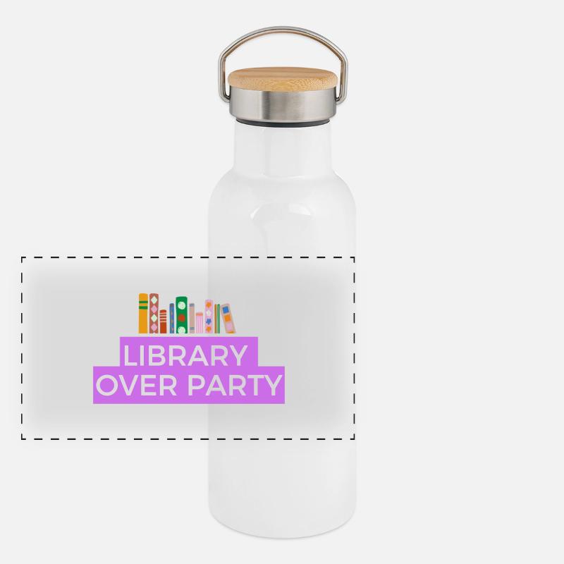 Bibliothek und Bücher sind besser als Party  Panorama Thermosflasche mit Bambusdeckel