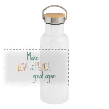 Make love and peace great again - Panorama Thermosflasche mit Bambusdeckel - Weiß - Vorne