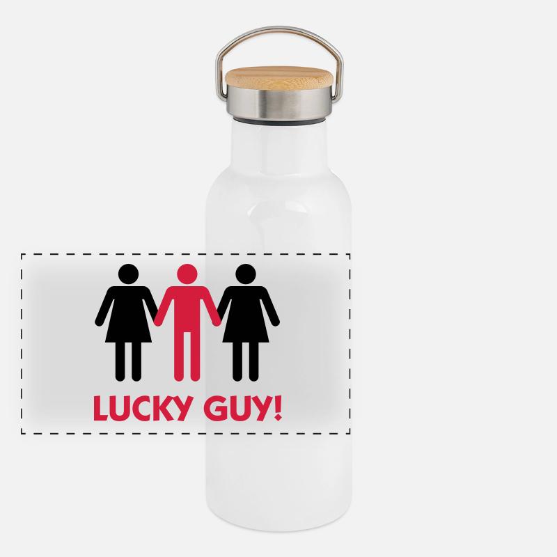 Ich bin ein glücklicher Mann! Panorama Thermosflasche mit Bambusdeckel