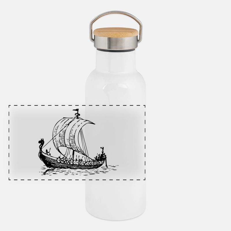 vikings wickinger warrior vikingboat boot10 Panoramic Thermal Bottle with Bamboo Lid
