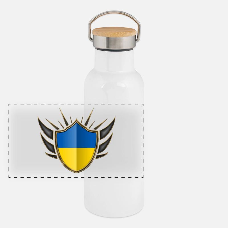 Ukraine Drapeau Gold Crest 014 Gourde isotherme avec bouchon en bambou