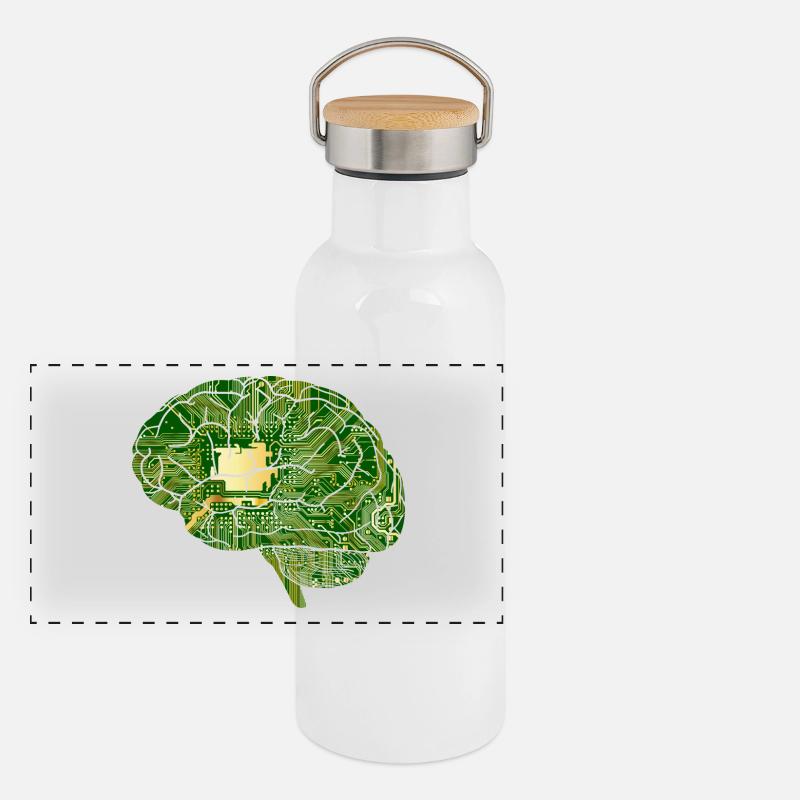 Cerveau - puce informatique - puce - ordinateur Gourde isotherme avec bouchon en bambou
