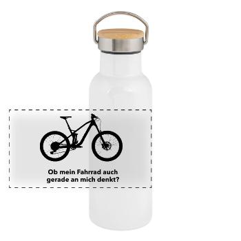MTB Mountainbike - Panorama Thermosflasche mit Bambusdeckel - Weiß - Vorne