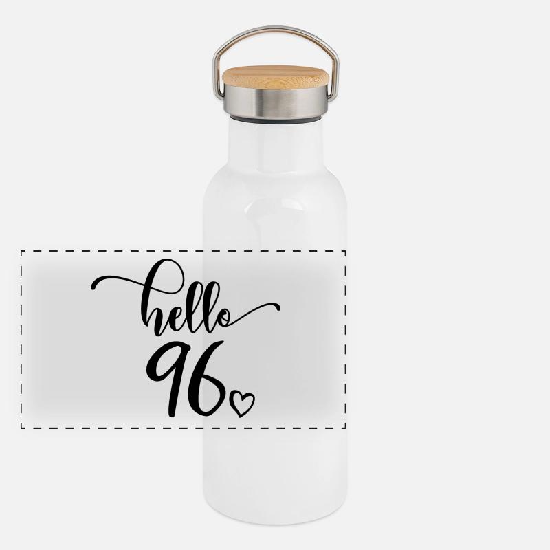 Hello 96 - Cute 96th Birthday Gift, 96 Years Old Panoramic Thermal Bottle with Bamboo Lid