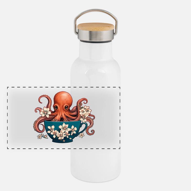 Drôle de pieuvre Gourde isotherme avec bouchon en bambou