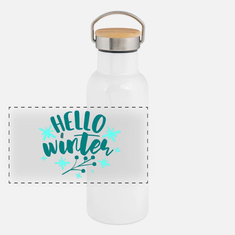 Hallo Winter Panorama Thermosflasche mit Bambusdeckel