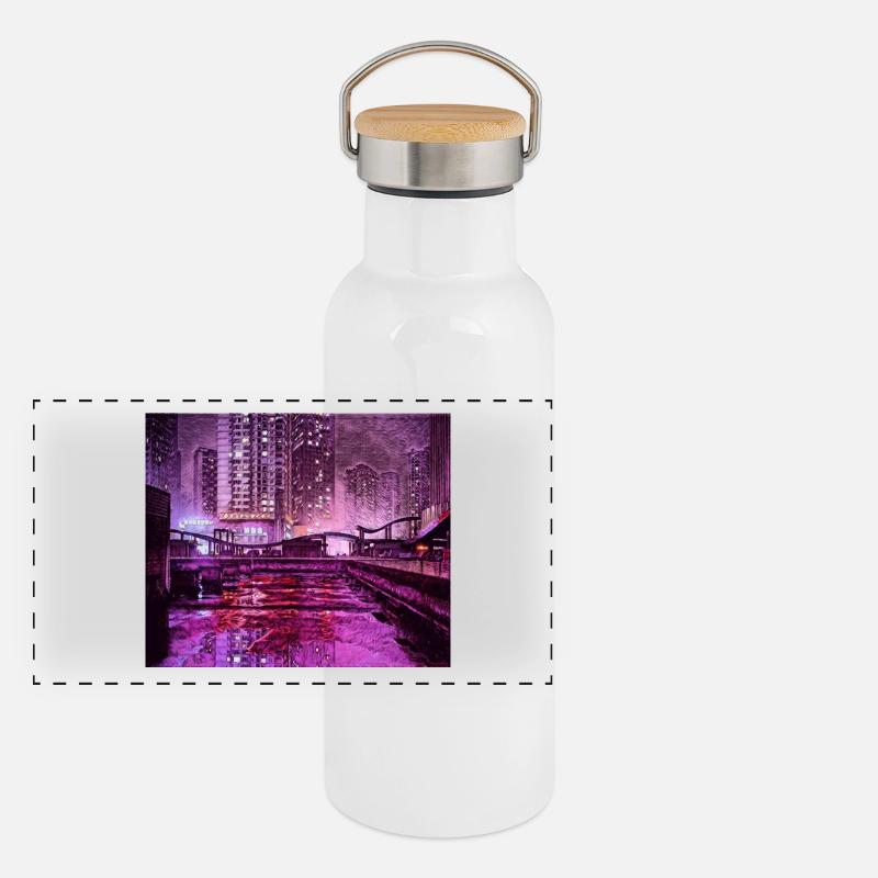 Futuristic City Panoramic Thermal Bottle with Bamboo Lid