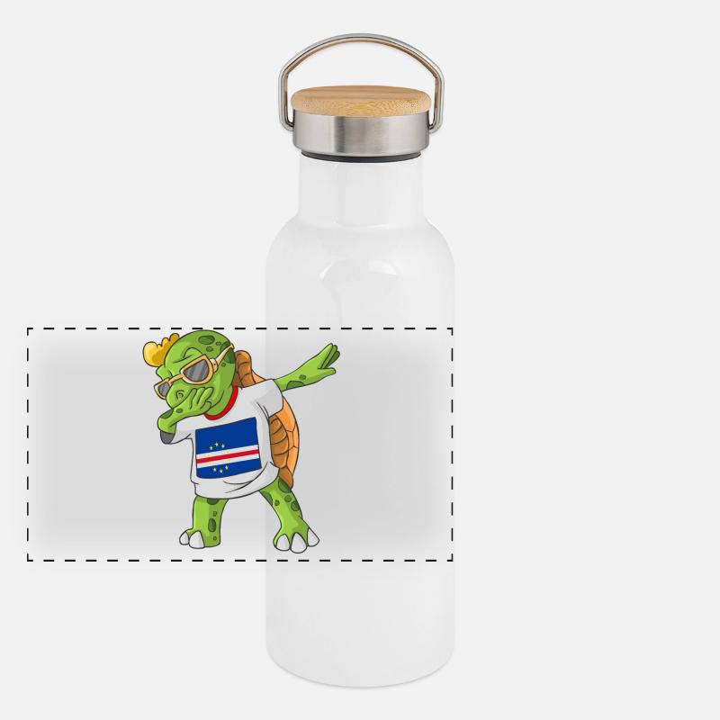 Cabo Verde Dabbing Schildkröte Panorama Thermosflasche mit Bambusdeckel
