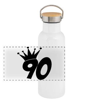 90 - Gourde isotherme avec bouchon en bambou - blanc - Devant