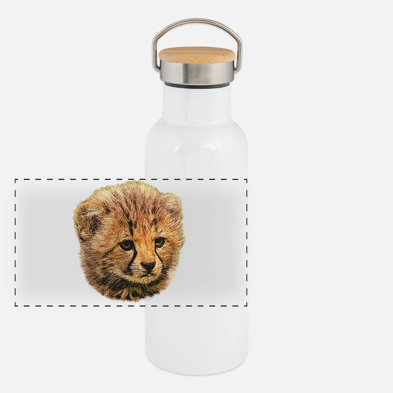 Bébé guépard, bébé animal Gourde isotherme avec bouchon en bambou