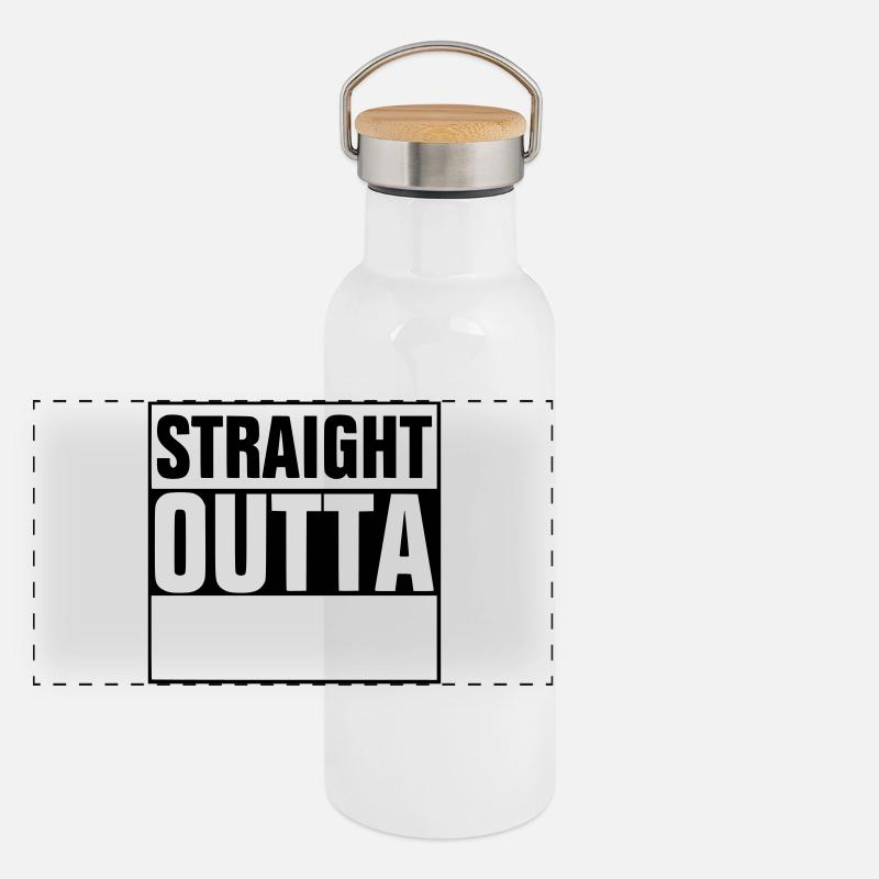 Straight outta - add your text - Gourde isotherme avec bouchon en bambou - blanc