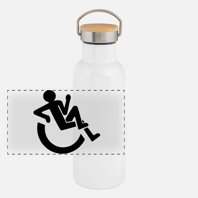 Entspannter Rollstuhlfahrer, Roller, Behinderter # Panorama Thermosflasche mit Bambusdeckel
