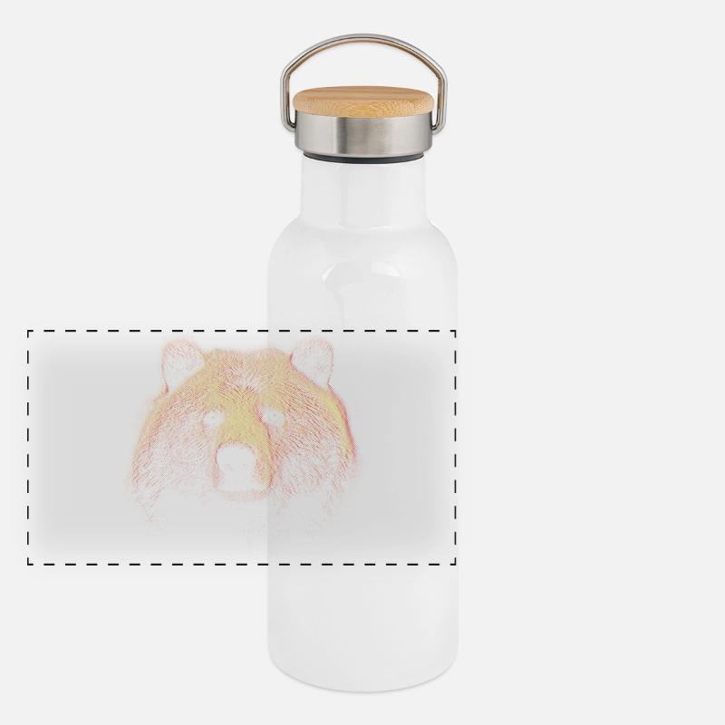Rothalftone Bärenkopf Panorama Thermosflasche mit Bambusdeckel