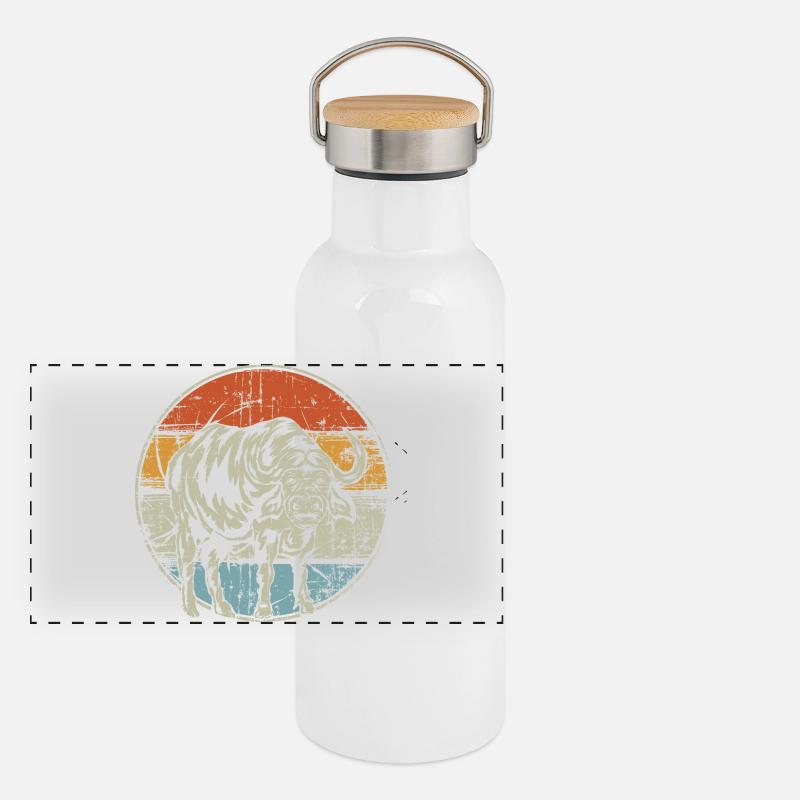 Büffel vintage Panorama Thermosflasche mit Bambusdeckel