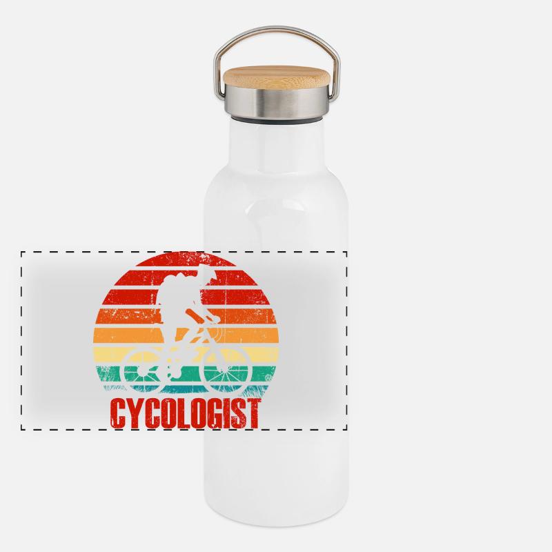 Coucher de soleil rétro cycliste Gourde isotherme avec bouchon en bambou