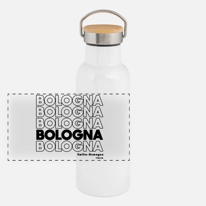 Bologna Schriftzug Design Emilia-Romagna Panorama Thermosflasche mit Bambusdeckel