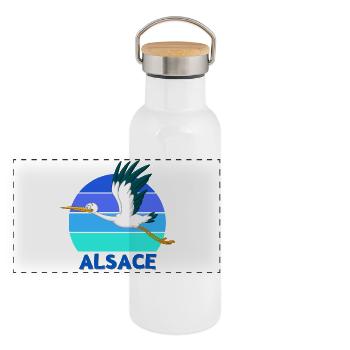 ALSACE, Alsace, Alsacien, Strasbourg - Gourde isotherme avec bouchon en bambou - blanc - Devant
