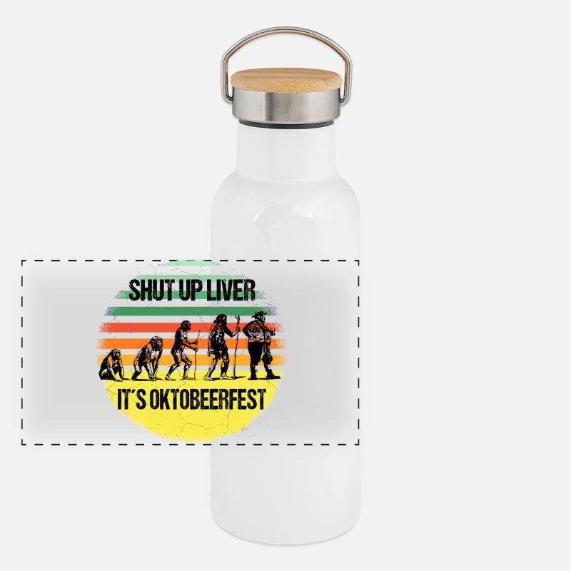 Oktobeerfest Evolution – Shut Up Liver Panorama Thermosflasche mit Bambusdeckel