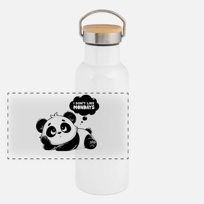 Melancholic Panda Monday Panoramic Thermal Bottle with Bamboo Lid