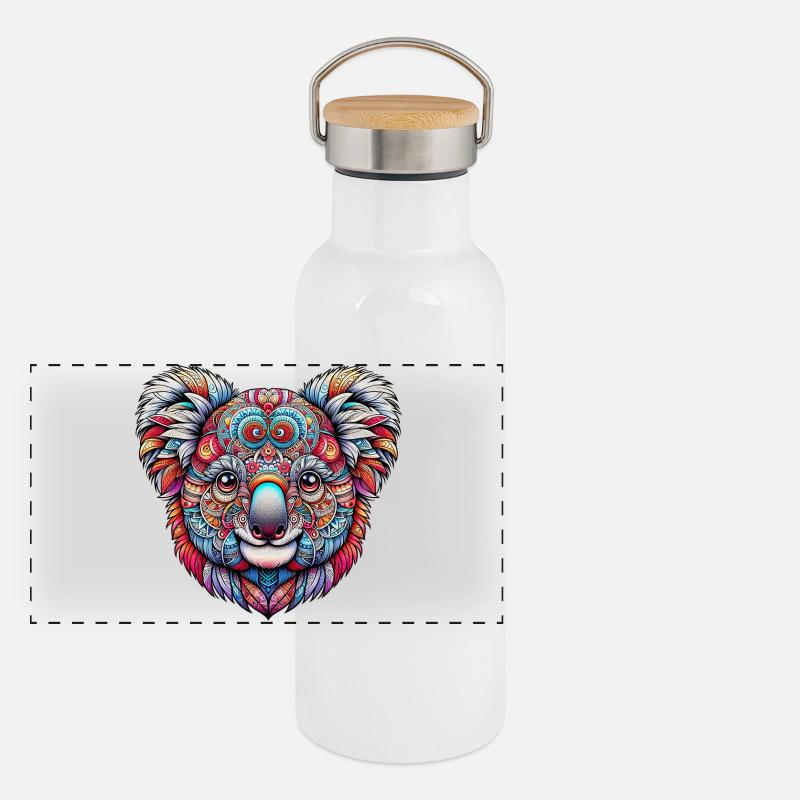 Koala mit Mandalas dekoriert Panorama Thermosflasche mit Bambusdeckel
