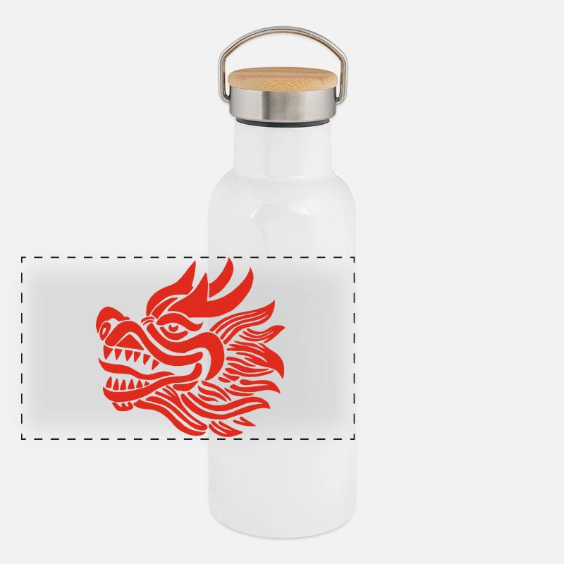 Chinese Dragon Head (Red) Panoramic Thermal Bottle with Bamboo Lid