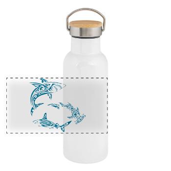 Requins polynésiens - Gourde isotherme avec bouchon en bambou - blanc - Devant