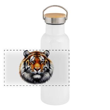 Tigre - Gourde isotherme avec bouchon en bambou - blanc - Devant