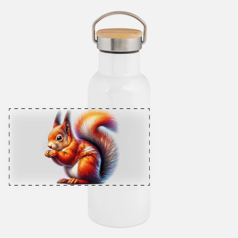 Eichhörnchen Panorama Thermosflasche mit Bambusdeckel