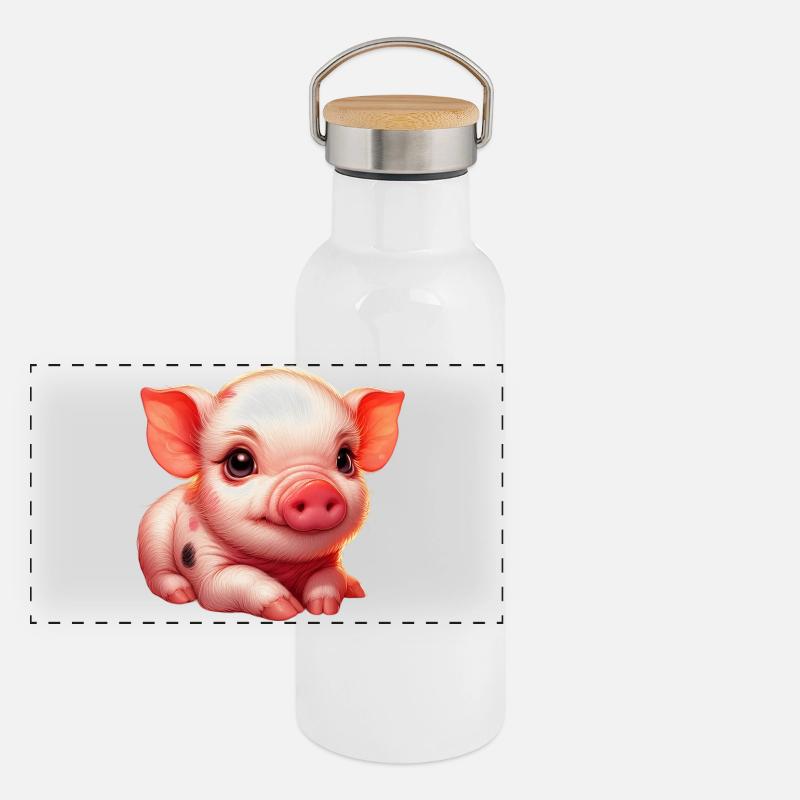Ferkel-Ferkel Panorama Thermosflasche mit Bambusdeckel