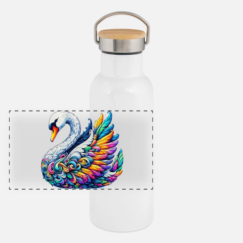 Schwan Panorama Thermosflasche mit Bambusdeckel