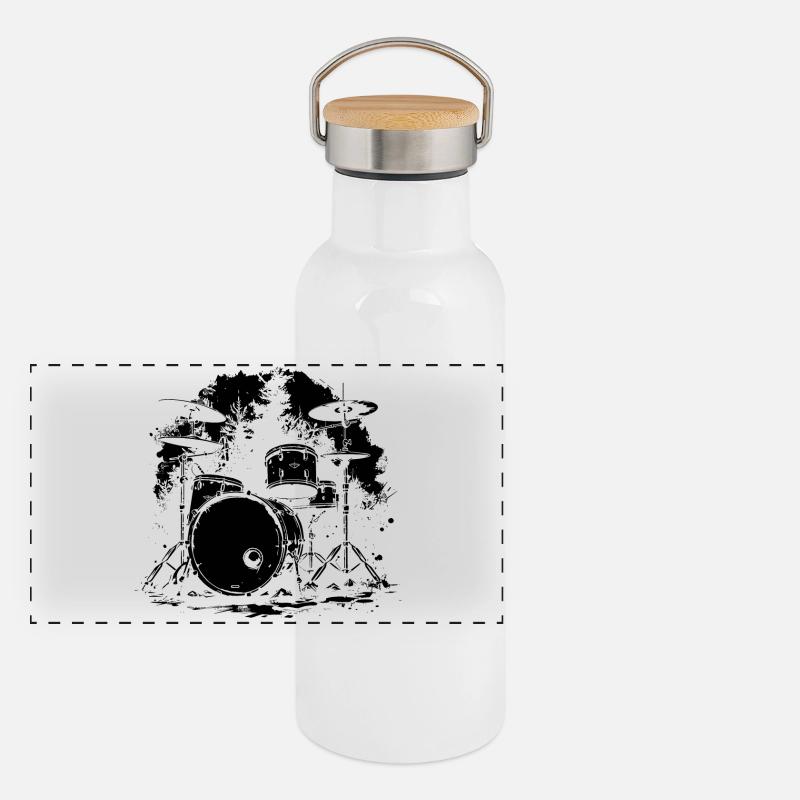 Drum Set Skizze Panorama Thermosflasche mit Bambusdeckel