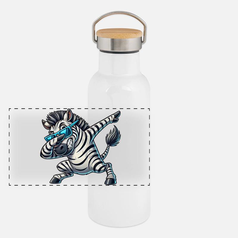 Cooles Zebra das den Dab Tanz macht Panorama Thermosflasche mit Bambusdeckel