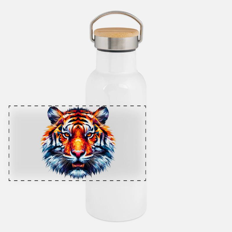 Polygonaler Tiger Panorama Thermosflasche mit Bambusdeckel