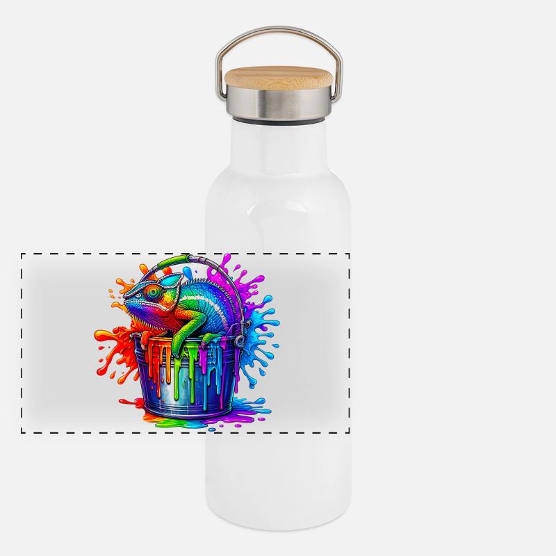 Chamäleon Panorama Thermosflasche mit Bambusdeckel