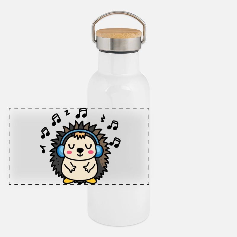DJ Jeżyk – rhythmische Schwingung im Stil eines Igels Panorama Thermosflasche mit Bambusdeckel