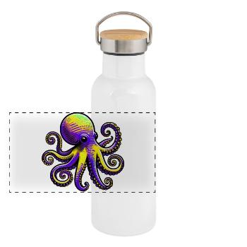 Krake - Panorama Thermosflasche mit Bambusdeckel - Weiß - Vorne