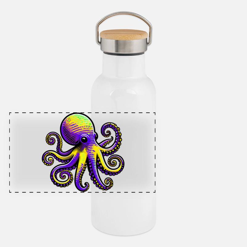 Krake Panorama Thermosflasche mit Bambusdeckel